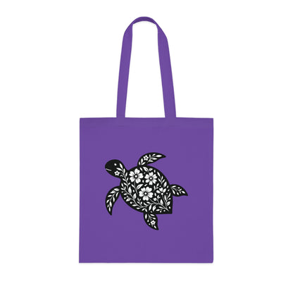 Floral Turtle Silhouette Tote Bag