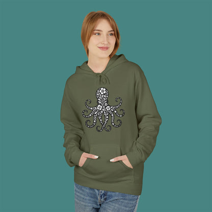 Floral Octopus Silhouette Fleece Unisex Hoodie