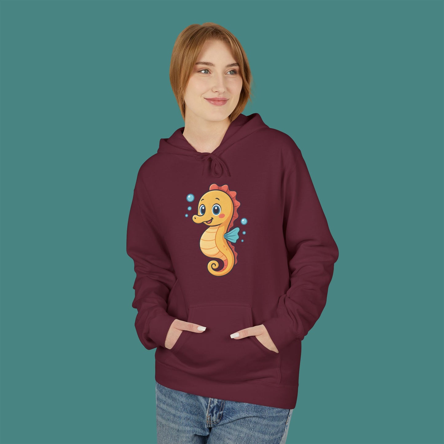 Cartoon Cute Seahorse Fleece Unisex Hoodie
