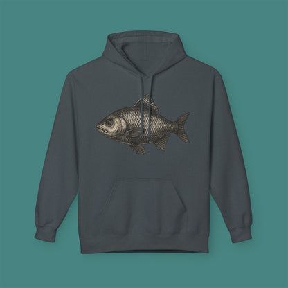 Vintage Etching Fish Fleece Unisex Hoodie