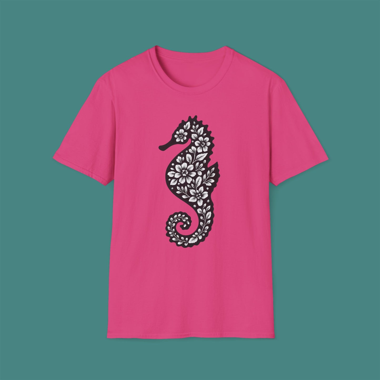 Floral Seahorse Silhouette Unisex T-Shirt