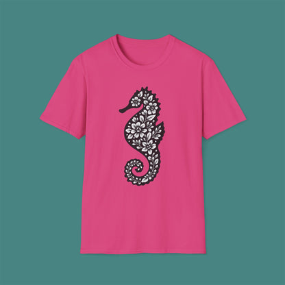 Floral Seahorse Silhouette Unisex T-Shirt