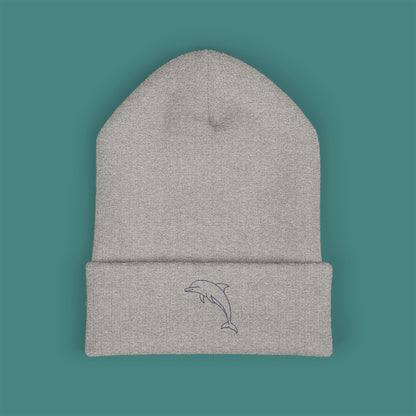 Minimalist Line Art Dolphin Embroidered Beanie
