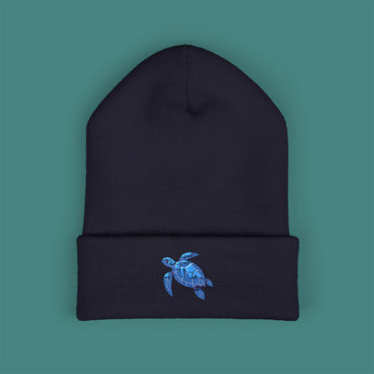 Geometric Polygon Turtle Embroidered Beanie