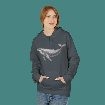 Vintage Etching Whale Fleece Unisex Hoodie