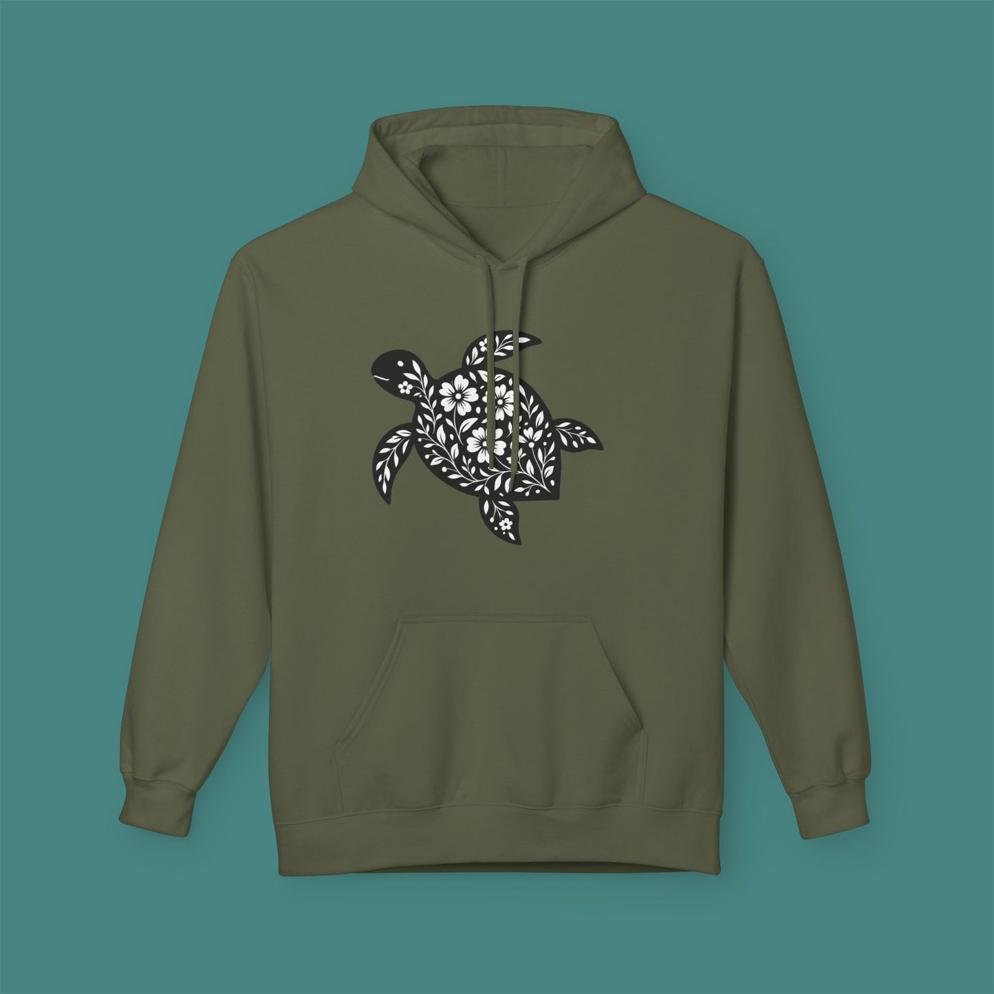 Floral Turtle Silhouette Fleece Unisex Hoodie