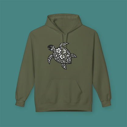 Floral Turtle Silhouette Fleece Unisex Hoodie