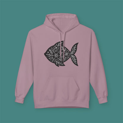 Floral Fish Silhouette Fleece Unisex Hoodie