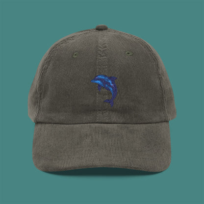 Cosmic Galaxy Dolphin Corduroy Embroidered Cap
