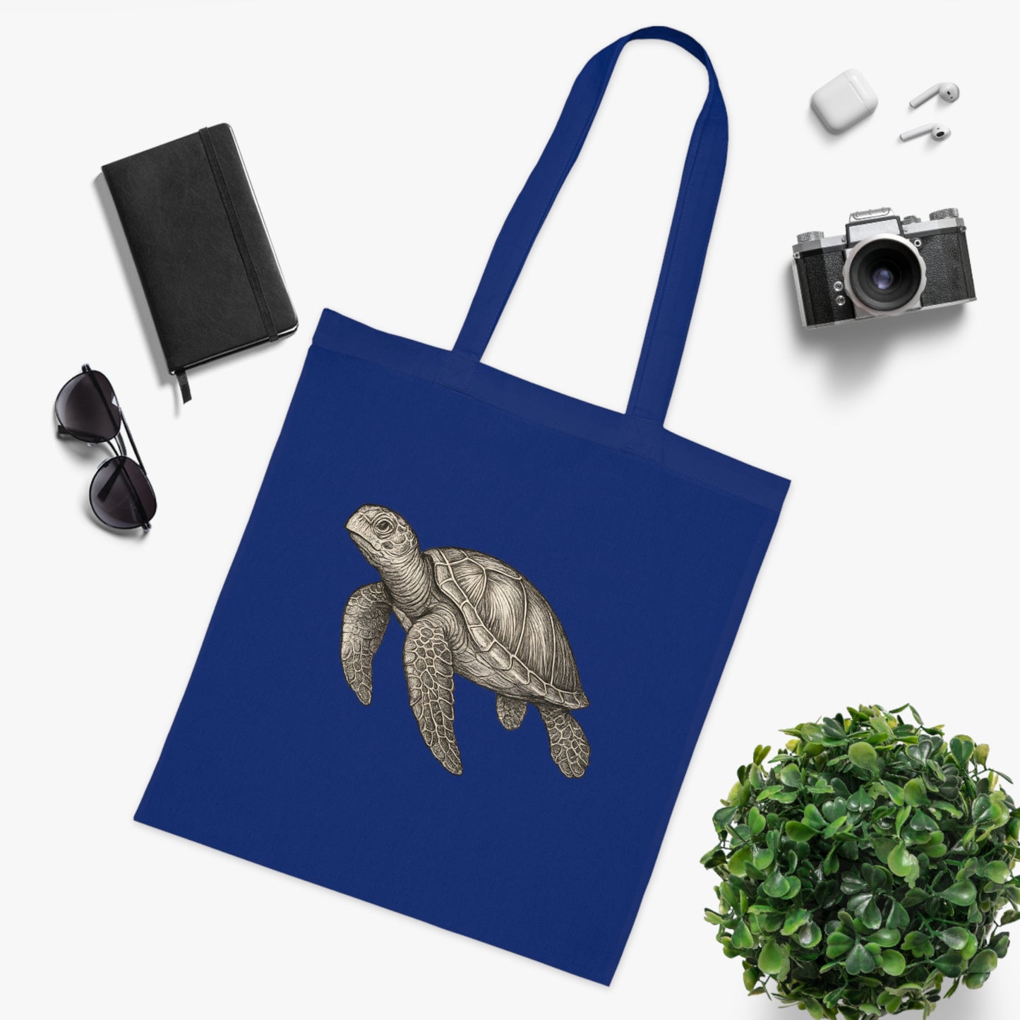 Vintage Etching Turtle Tote Bag