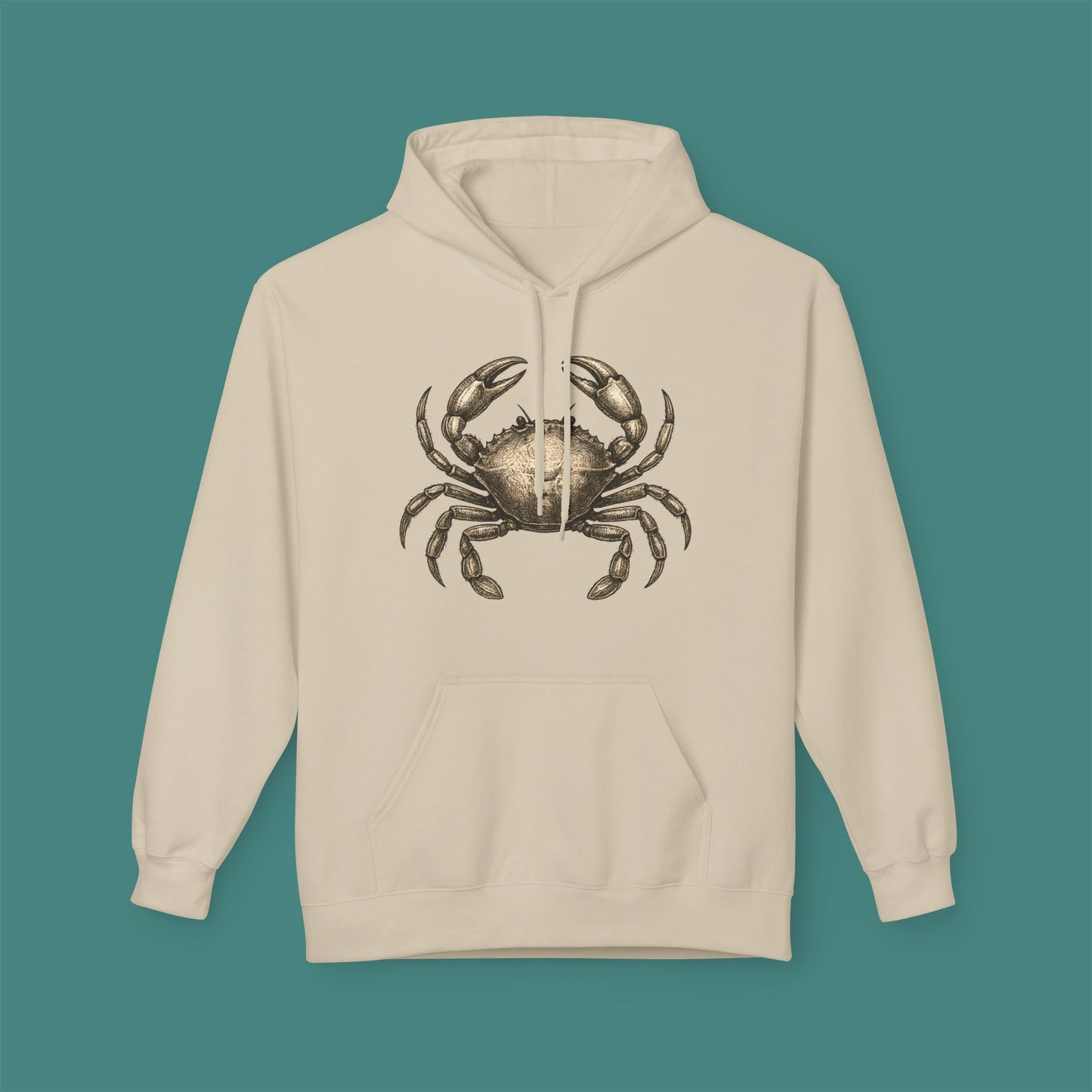 Vintage Etching Crab Fleece Unisex Hoodie