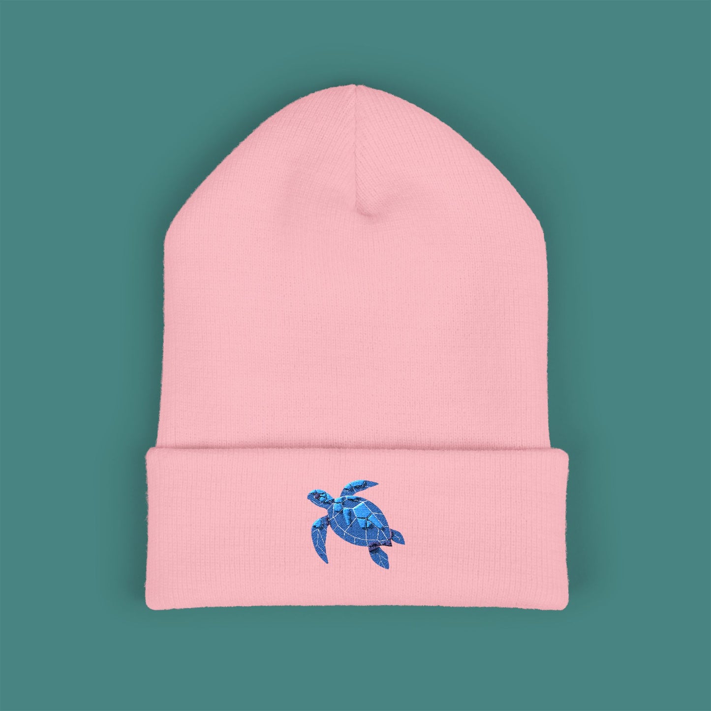 Geometric Polygon Turtle Embroidered Beanie