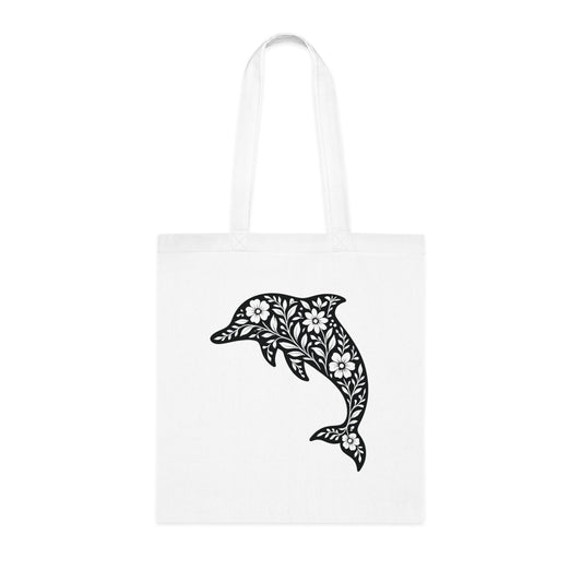 Floral Dolphin Silhouette Tote Bag