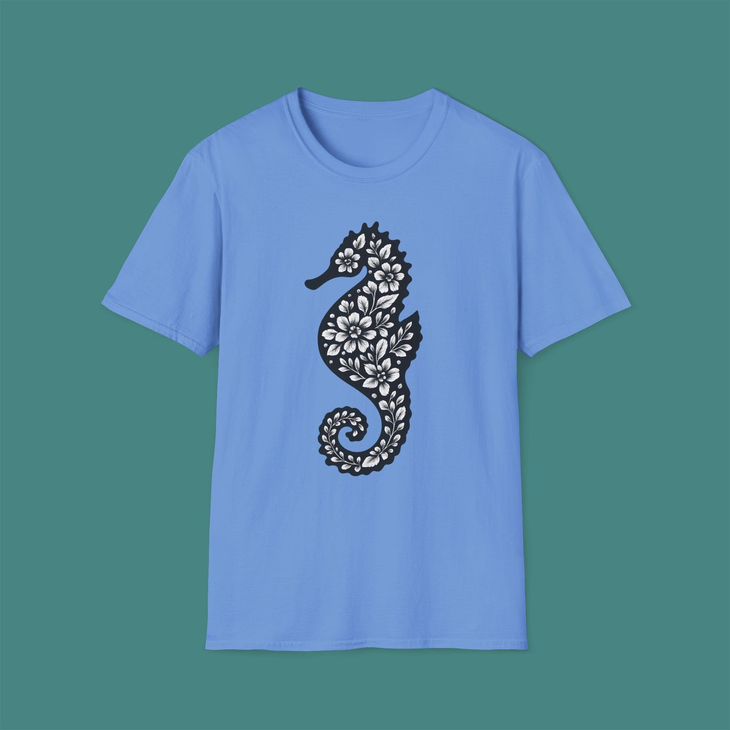 Floral Seahorse Silhouette Unisex T-Shirt