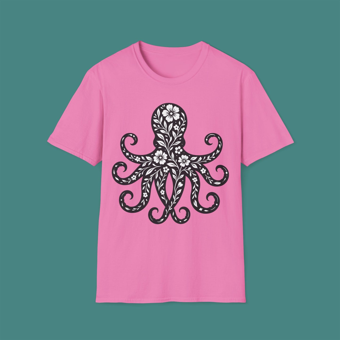 Floral Octopus Silhouette Unisex T-Shirt