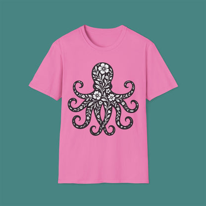 Floral Octopus Silhouette Unisex T-Shirt