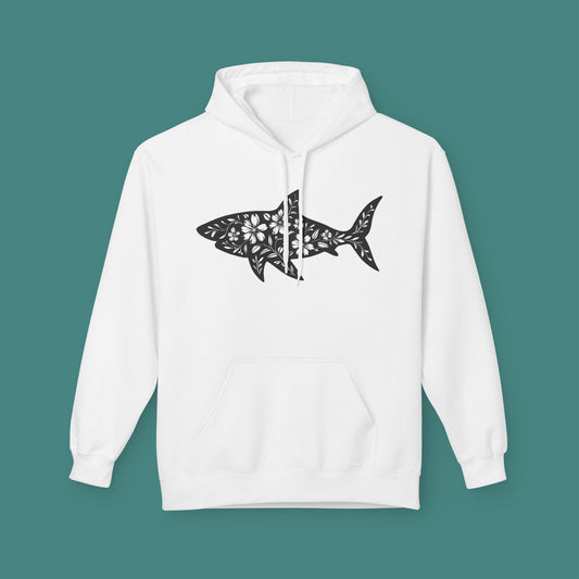 Floral Shark Silhouette Fleece Unisex Hoodie