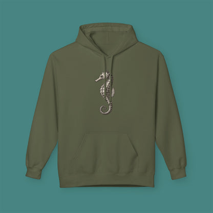 Vintage Etching Seahorse Fleece Unisex Hoodie
