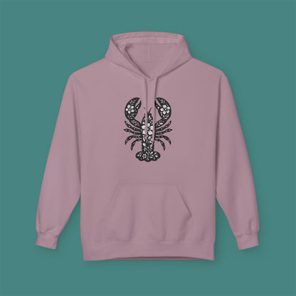 Floral Lobster Silhouette Fleece Unisex Hoodie
