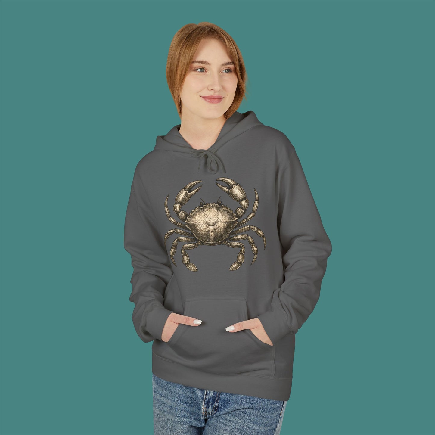 Vintage Etching Crab Fleece Unisex Hoodie