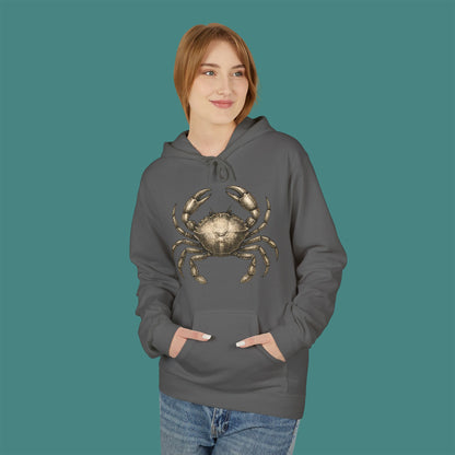 Vintage Etching Crab Fleece Unisex Hoodie