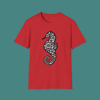 Floral Seahorse Silhouette Unisex T-Shirt