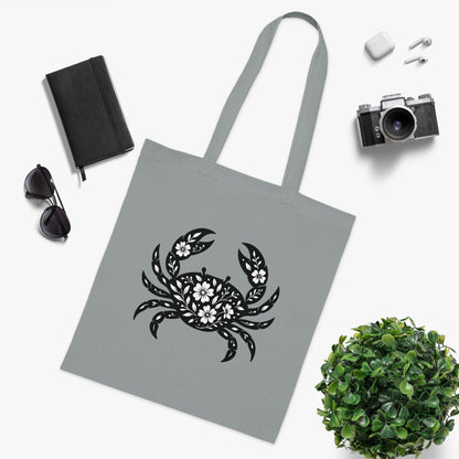 Floral Crab Silhouette Tote Bag