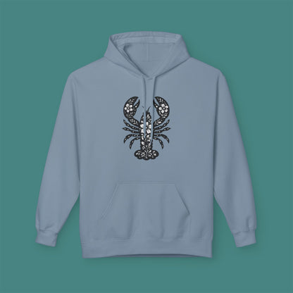Floral Lobster Silhouette Fleece Unisex Hoodie