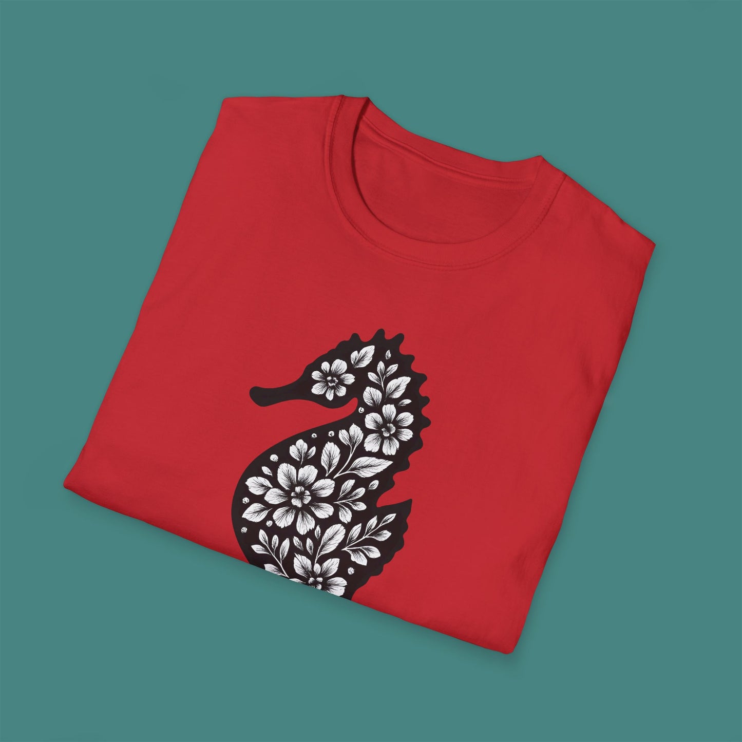 Floral Seahorse Silhouette Unisex T-Shirt
