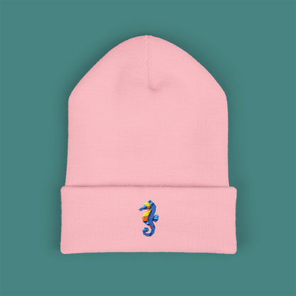 Geometric Polygon Seahorse Embroidered Beanie