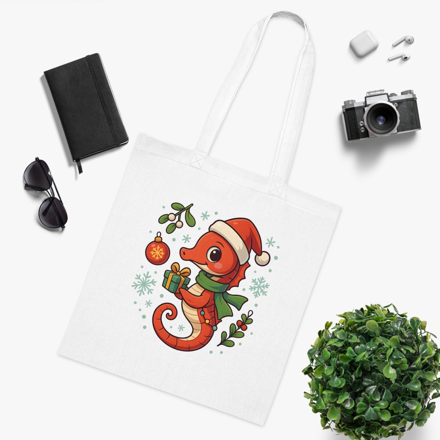 Christmas Seahorse Tote Bag