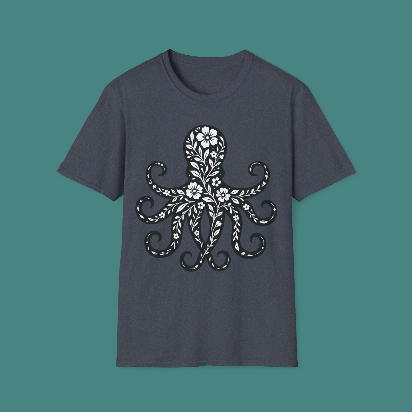 Floral Octopus Silhouette Unisex T-Shirt