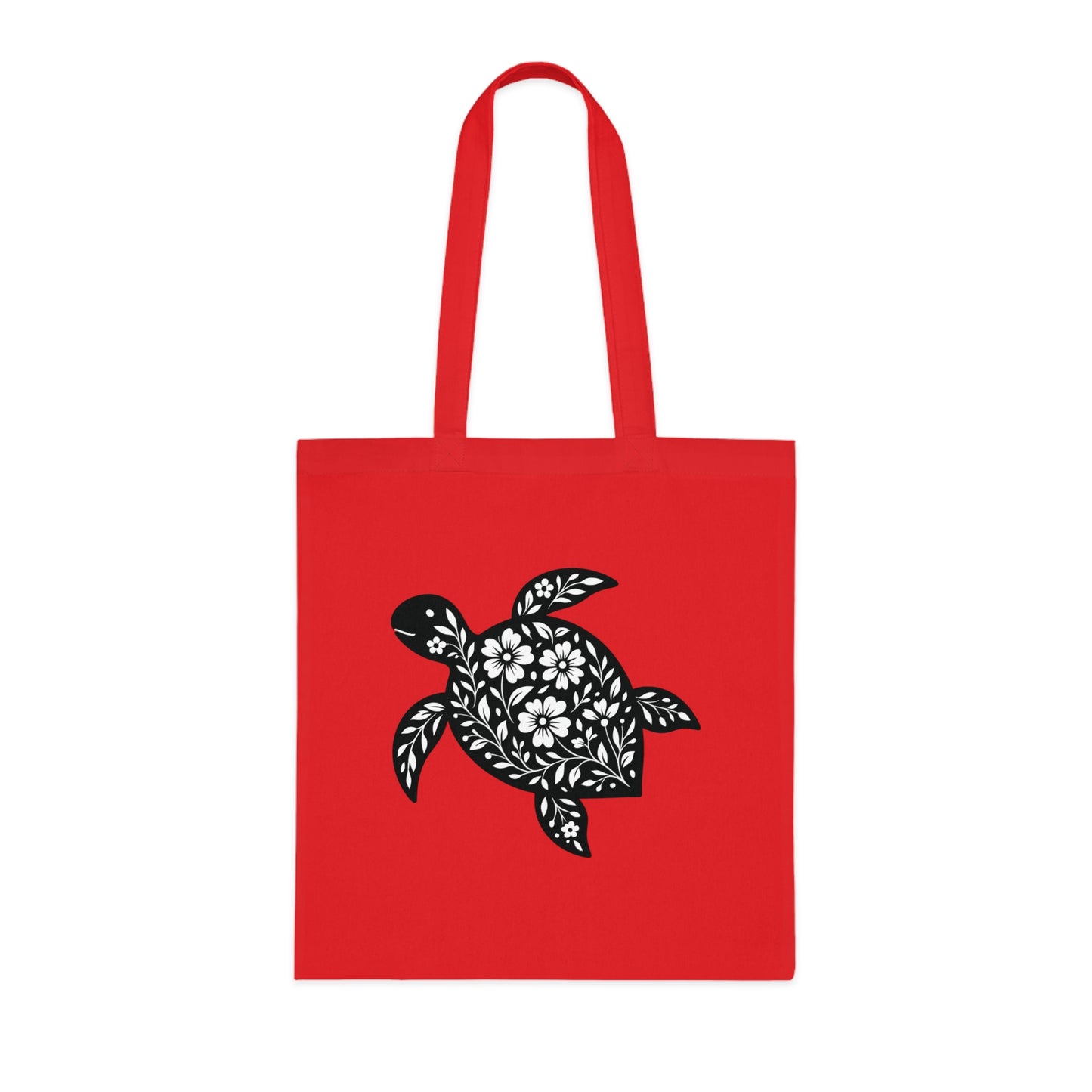 Floral Turtle Silhouette Tote Bag