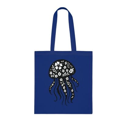 Floral Jellyfish Silhouette Tote Bag