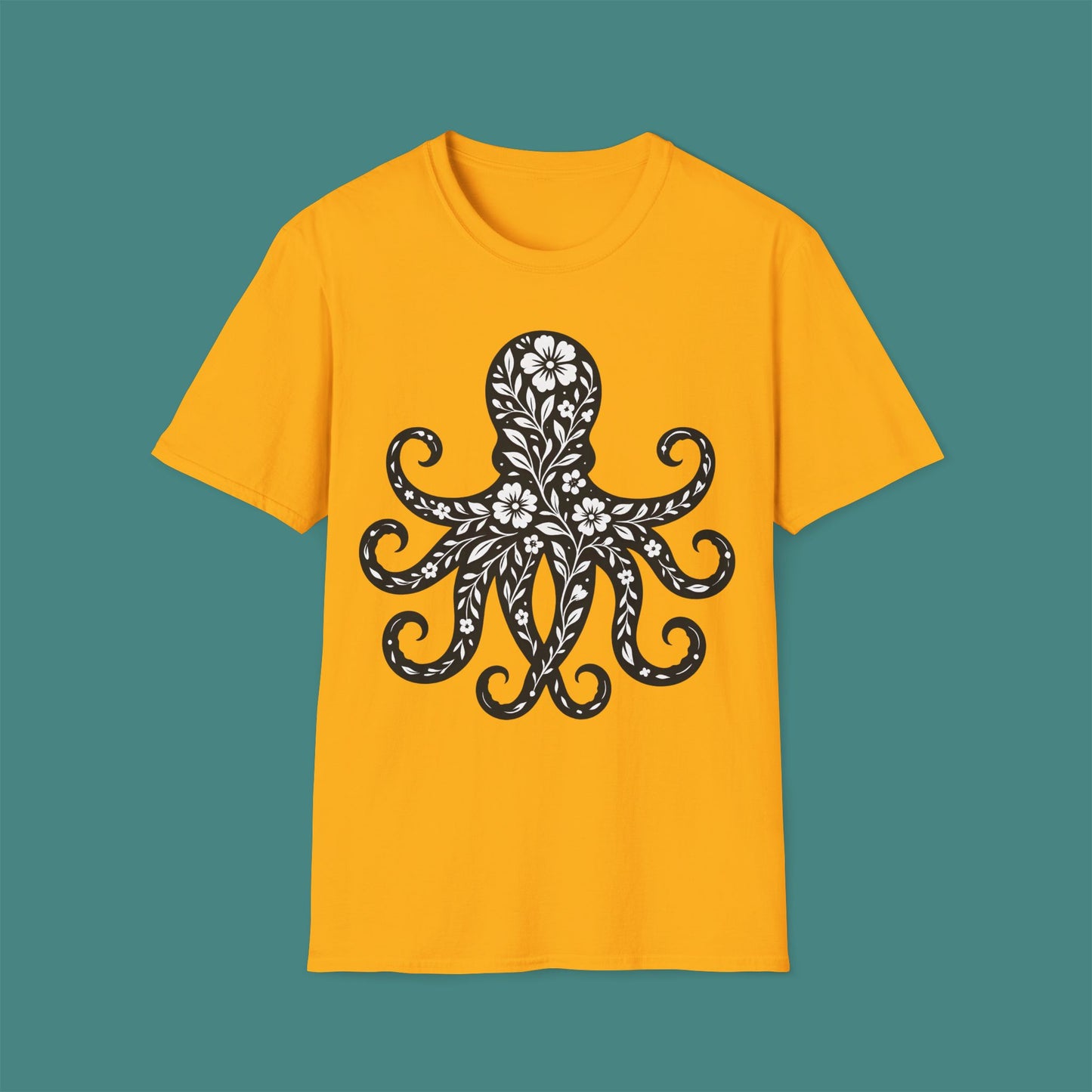 Floral Octopus Silhouette Unisex T-Shirt