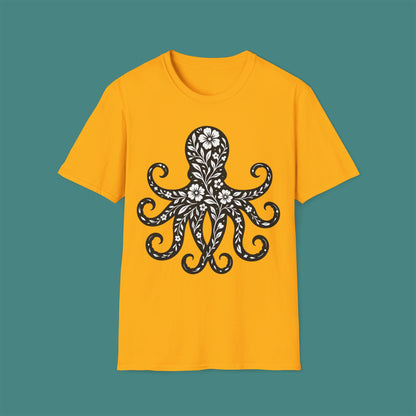 Floral Octopus Silhouette Unisex T-Shirt