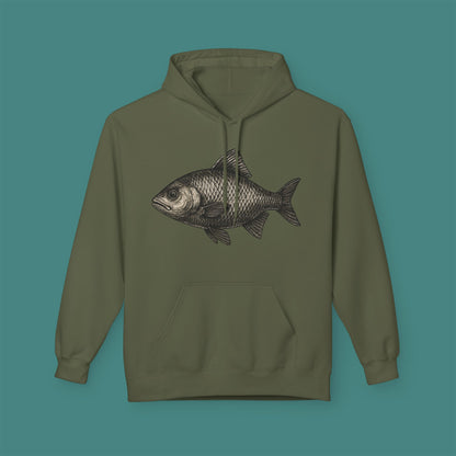 Vintage Etching Fish Fleece Unisex Hoodie