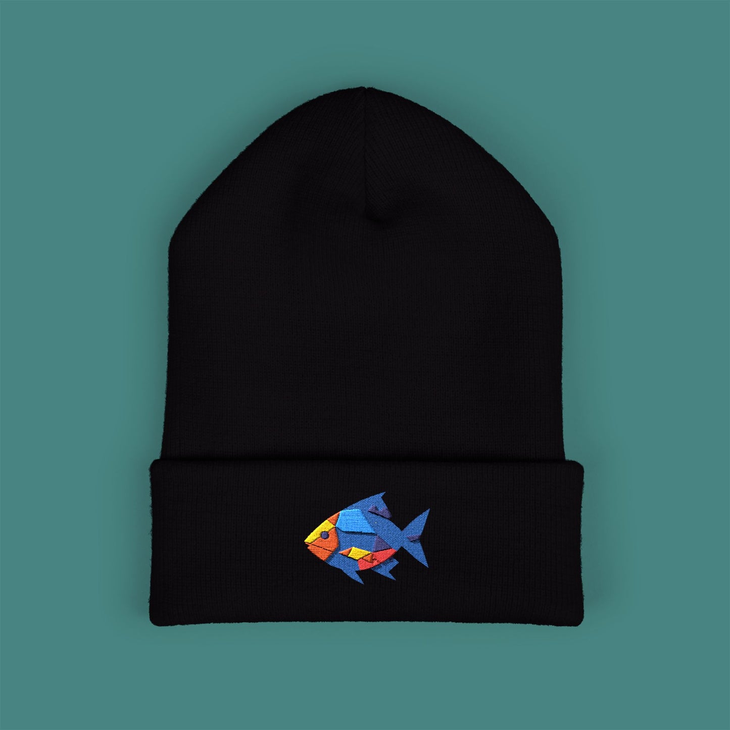 Geometric Polygon Fish Embroidered Beanie