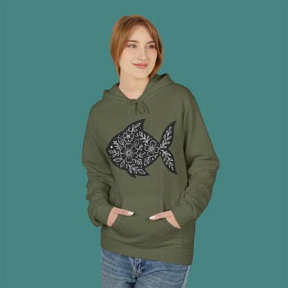 Floral Fish Silhouette Fleece Unisex Hoodie