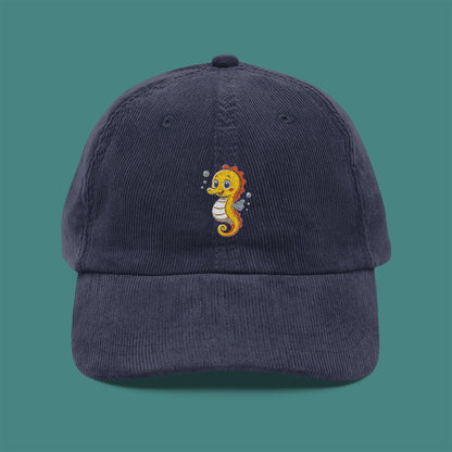 Cartoon Cute Seahorse Corduroy Embroidered Cap