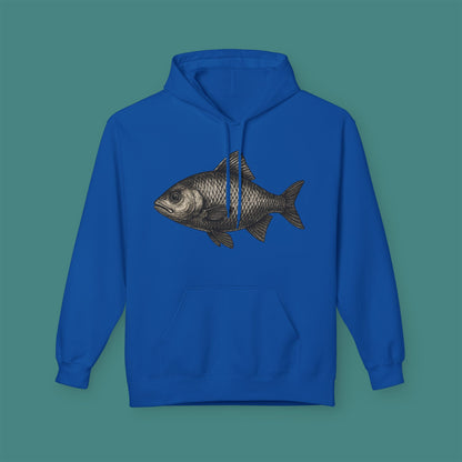 Vintage Etching Fish Fleece Unisex Hoodie