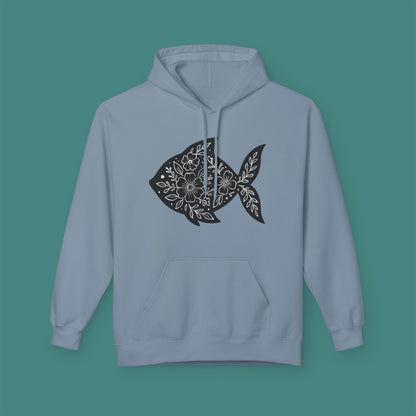 Floral Fish Silhouette Fleece Unisex Hoodie