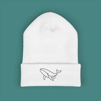 Minimalist Line Art Whale Embroidered Beanie