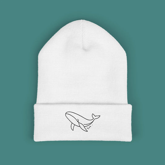 Minimalist Line Art Whale Embroidered Beanie
