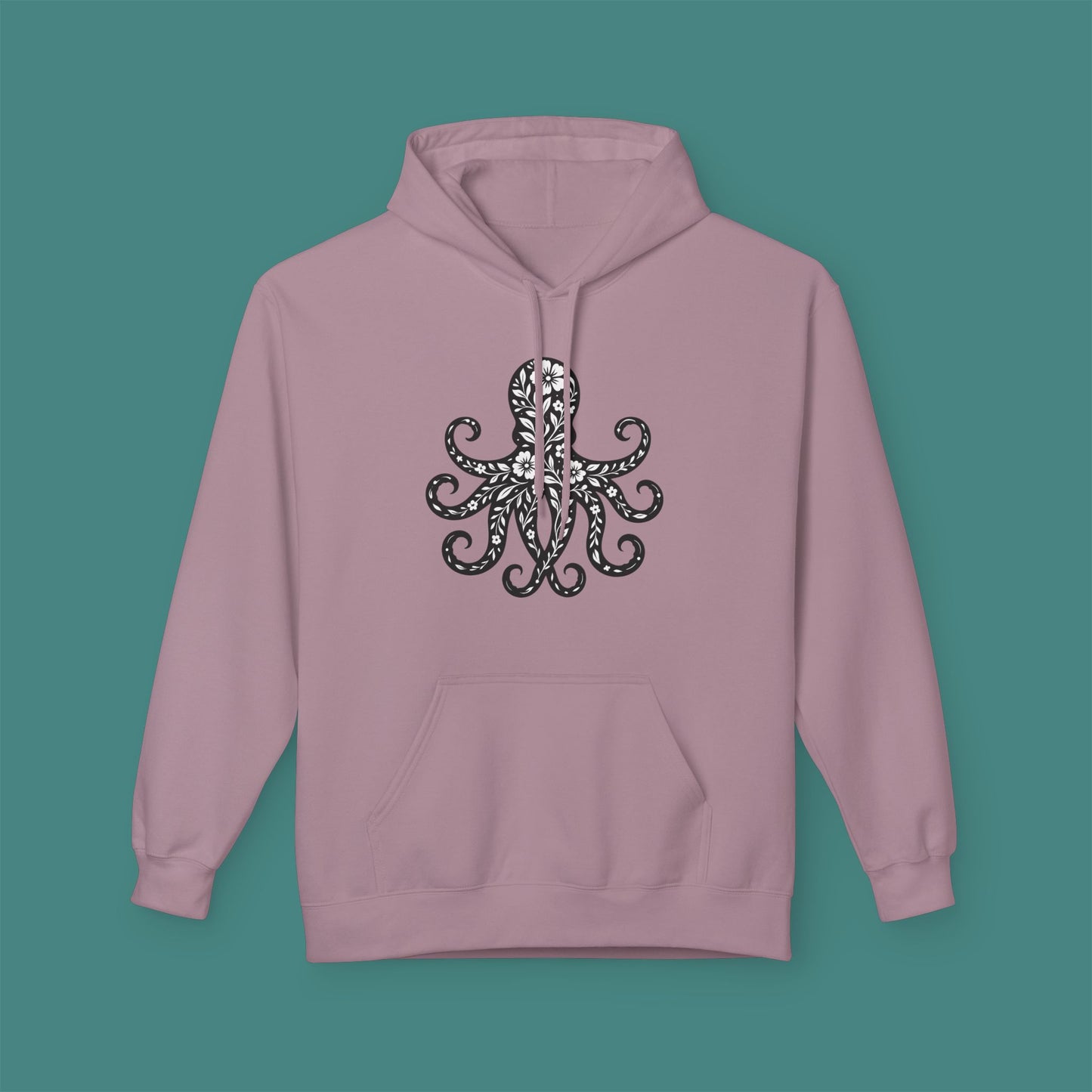 Floral Octopus Silhouette Fleece Unisex Hoodie