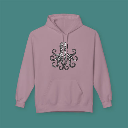 Floral Octopus Silhouette Fleece Unisex Hoodie