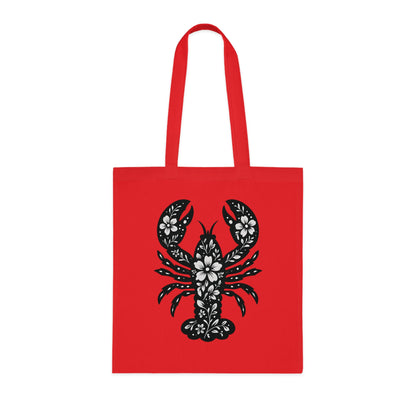 Floral Lobster Silhouette Tote Bag