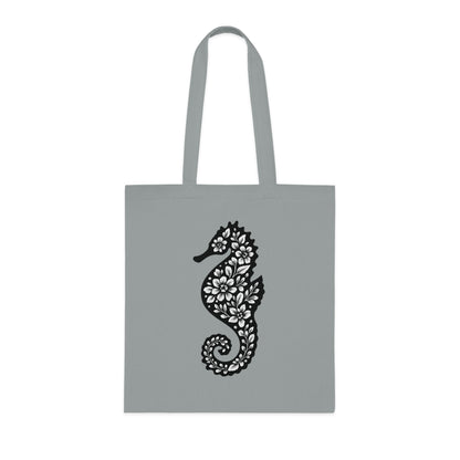 Floral Seahorse Silhouette Tote Bag