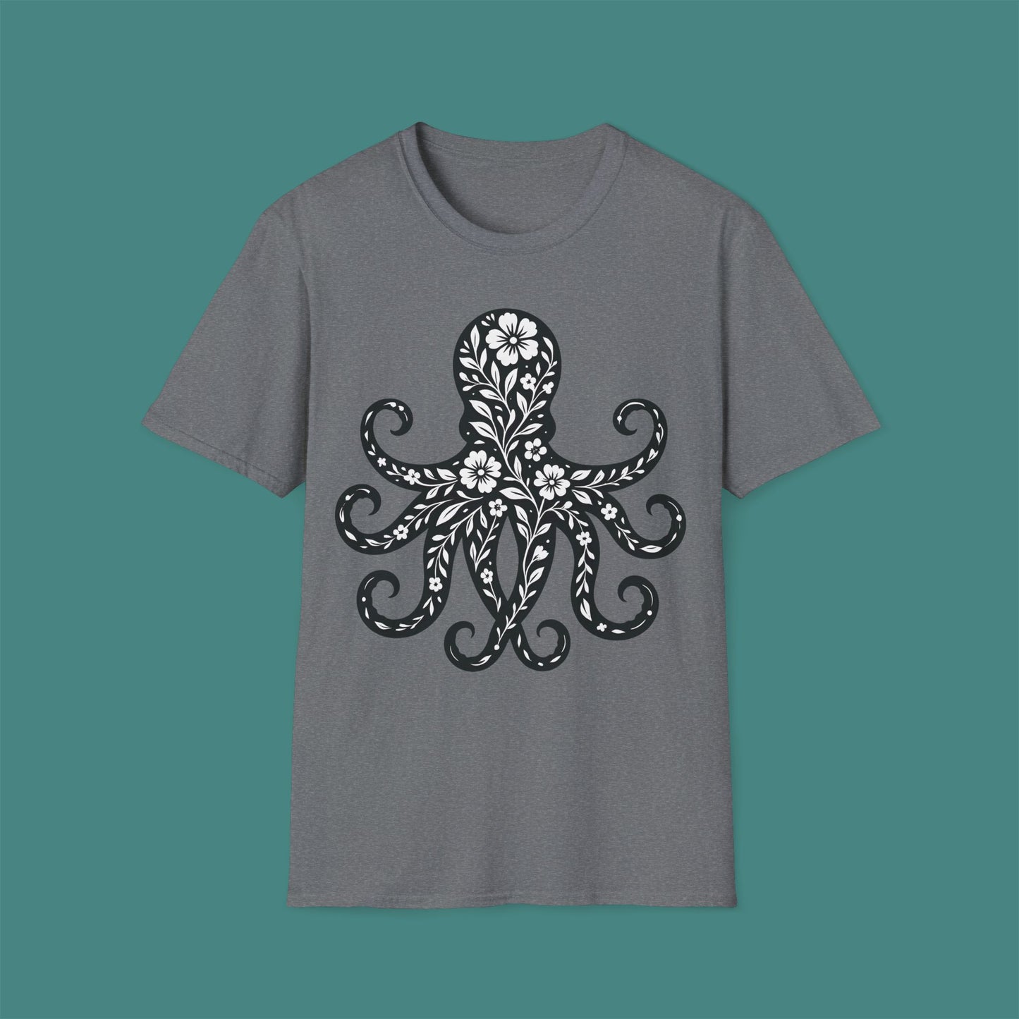 Floral Octopus Silhouette Unisex T-Shirt