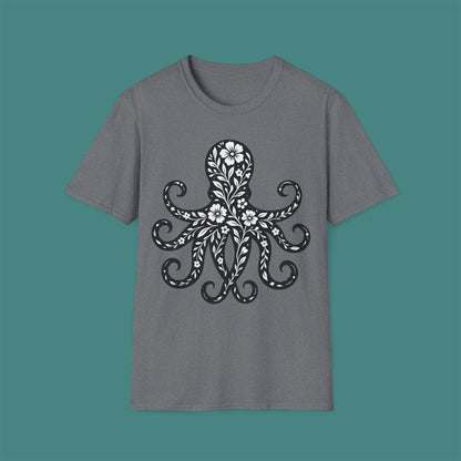 Floral Octopus Silhouette Unisex T-Shirt